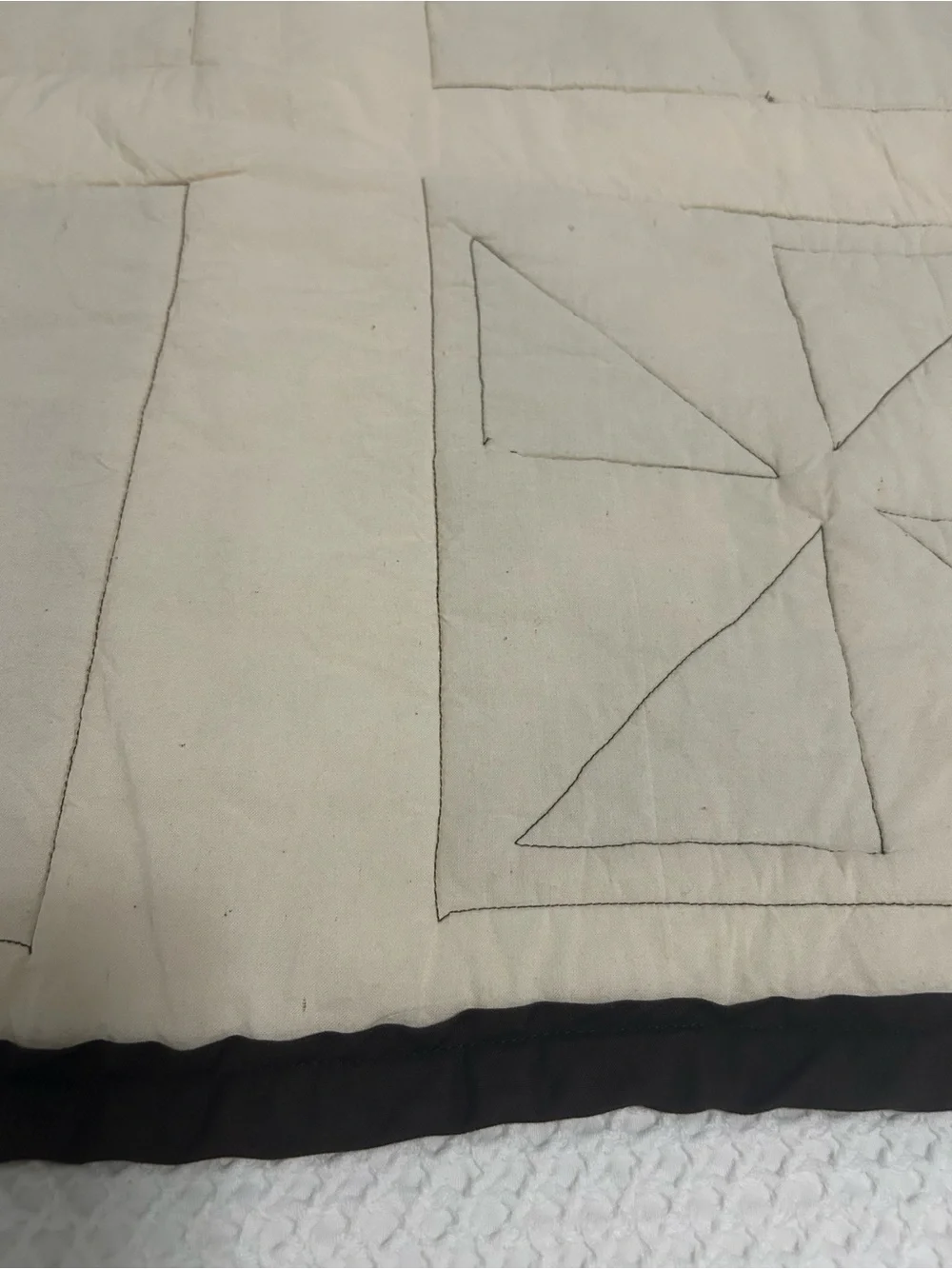 Handmade Patchwork Crib Quilt. Cream with Brown, Rust and Mustard Accent